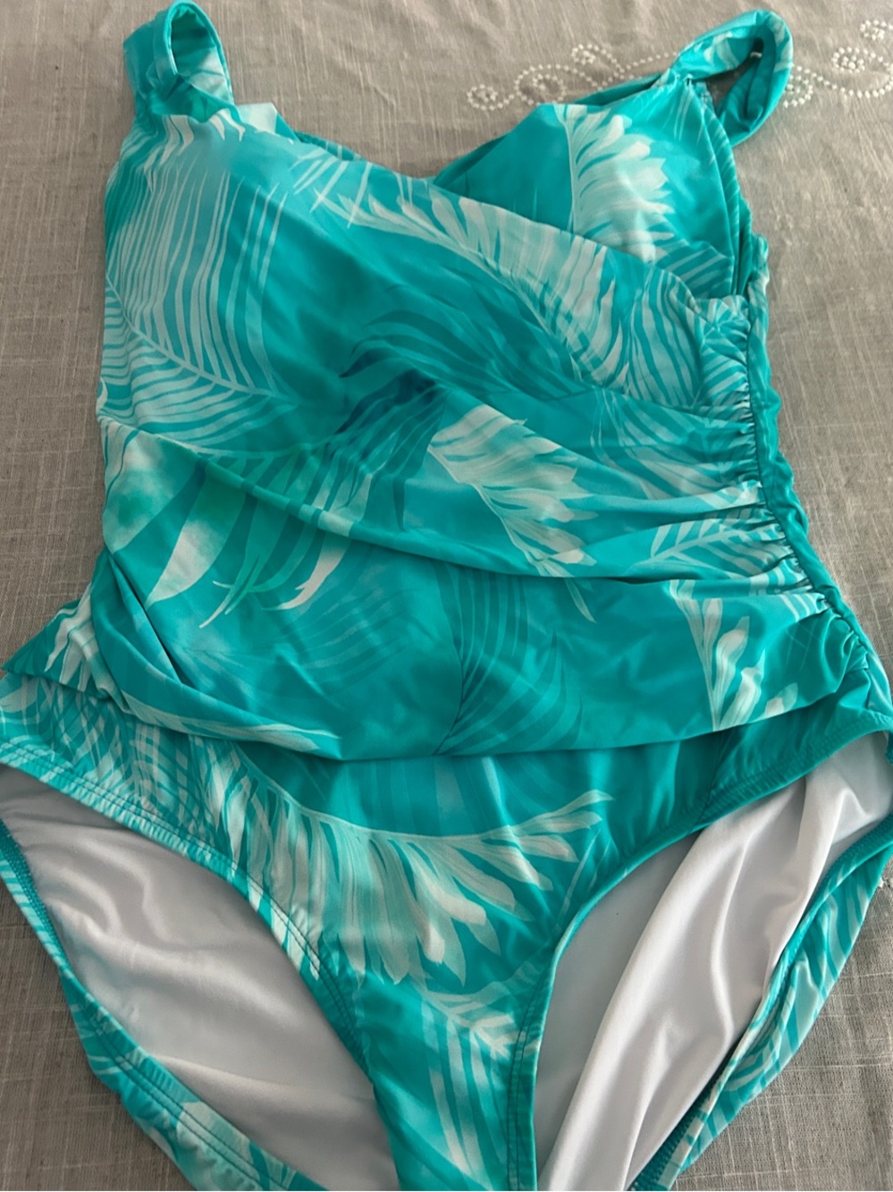 Jantzen Turquoise & White Tropical Leaf One-Piece Swimsuit